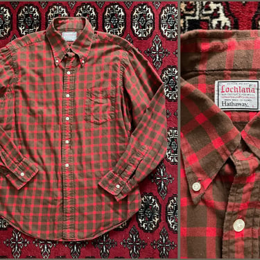 Vintage ‘70s Lochlana for Hathaway plaid flannel shirt | high end Swiss cotton &amp; wool, red and brown check, L 