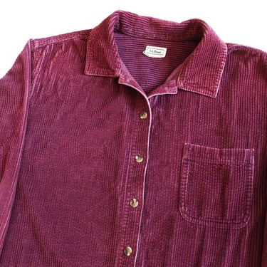vintage corduroy shirt / LL Bean shirt / 2000s LL Bean wide wale purple corduroy button up long sleeve shirt XL 