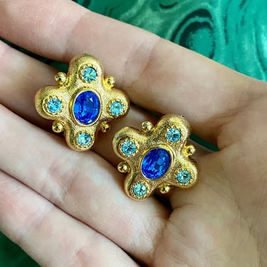 Pretty Designer Monet Gold &amp; Blue Crystal Earrings