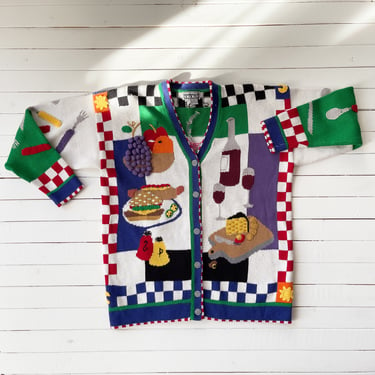 Berek sweater 80s 90s vintage barbecue picnic food novelty embroidered cardigan 