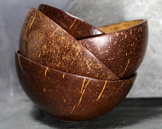 Vintage Coconut Bowls Set of 4 - Buddha Bowls - Eco Coconut Small Bowls | FREE SHIPPING 