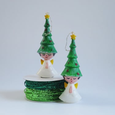Mid Century Pixie Angel Xmas Tree Hat Ornaments Set of 2, Christmas in July 