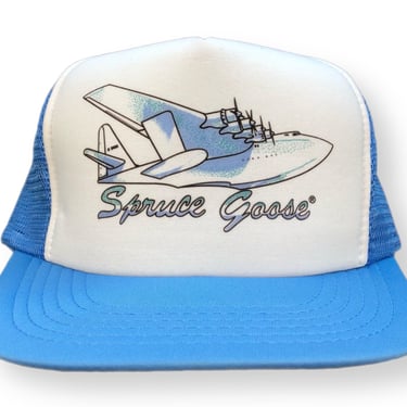 Vintage 80s The Spruce Goose Airplane Boat Air Brushed Mesh SnapBack Trucker Hat Cap 