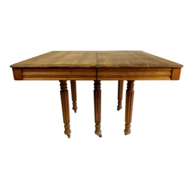 Early 20th Century Art Deco Walnut and Elm Wood Dining Table With Leaves 