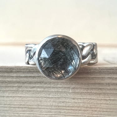 Chain Silver Band - Tourmaline in Quartz - Size 5.25