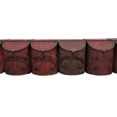 Spice Containers | Set of 6 Antique General Store Spice Tins 