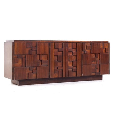 Lane Stacatto Brutalist Mid Century Walnut Lowboy Dresser - mcm 