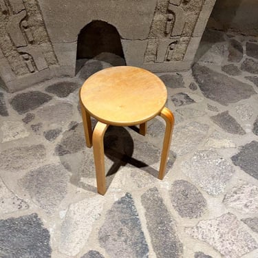 1970s Scandinavian Modern Low Stool Four-Legged Birch Wood 