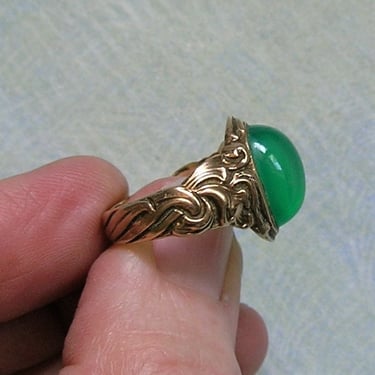 Antique Art Nouveau 10K Gold and Chrysoprase Ring, Art Nouveau Gold Ring, Unusual Gold Cocktail Ring, Size 5 (#4185) 