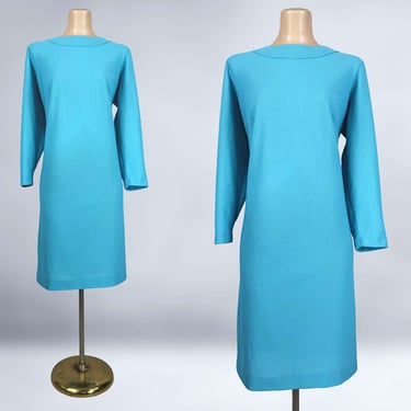 VINTAGE 60s 70s Robins Egg Blue Long Sleeve Shift Dress Sz 18/20 Plus Size | 1960s 1970s Mod MCM Turquoise Dress Volup | VFG 