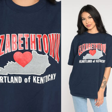Elizabethtown Shirt 90s Heartland of Kentucky T-Shirt Retro KY State Heart Graphic Tee Tourist Travel Navy Blue Vintage 1990s Extra Large XL 