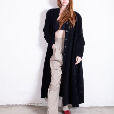 Vintage Giorgio Armani 1990s Long Faux Wool Tiered Velvety Overcoat with High Neck sz S M L Minimalist 90s Longline Blazer 