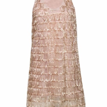 Angela Davis - Beige Sequin Fringe Sleeveless Dress Sz M