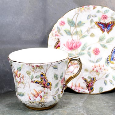 Old Royal Vintage Tea Cup & Saucer | English Bone China Tea Cup | Butterflies and Flowers | Bixley Shop 