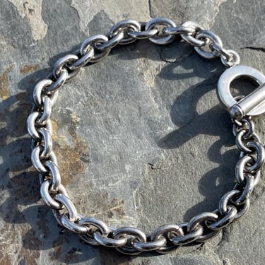 Vintage Sterling Silver Thick Chain Toggle Bracelet - 27 Grams 