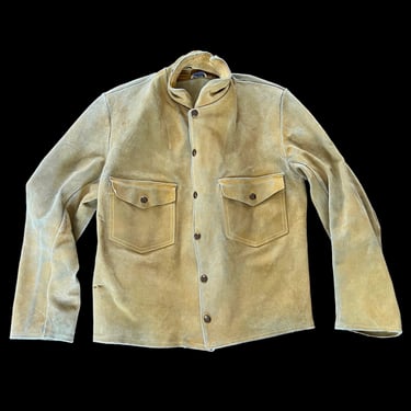 Vintage 1940s Roughout Leather Welding Jacket ~ men's XS to S ~ Suede ~ Work Wear ~ Cossack ~ Hodkins Glove Co ~ Welder / Welders 
