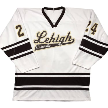 Vintage 90s Lehigh University Hockey Team #24 Player Worn Made in Canada ACHA Away Jersey Size 