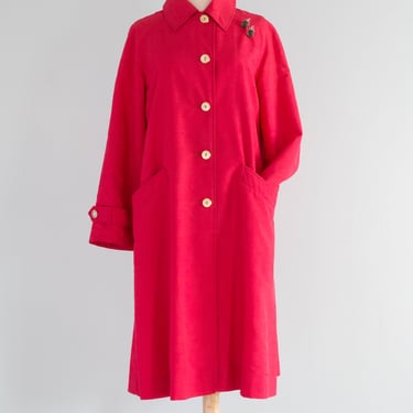 Fabulous 1960's Camellia Pink Silk Long Line Spring Coat / ML