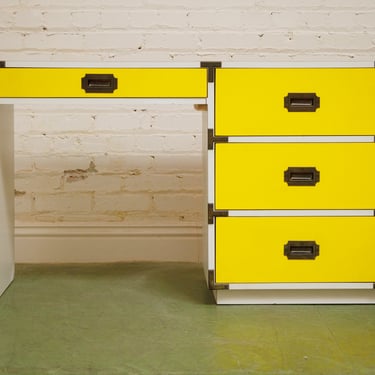 Yellow and white vintage mid-century campaign Desk
