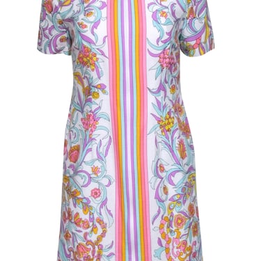 Trina Turk - White w/ Pastel Rainbow Paisley Print Zip Front Dress Sz M