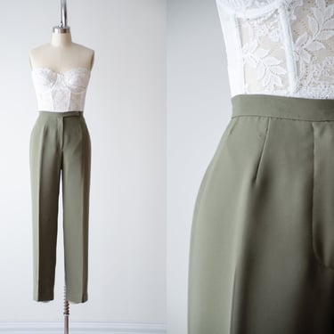 high waisted pants | 90s vintage sage green cottagecore academia pleated straight leg trousers 