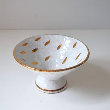 Vintage Italian Modern Small Footed Bowl in Feather Plume Pattern, Bitossi, Aldo Londi 