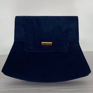Charles Jourdan Navy Blue Flap Front Suede & Leather Shoulder Bag 1990s