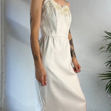 80s 'Gordon Dress' White Beaded and Sequin Lace Trimmed Cocktail Dress / Small 