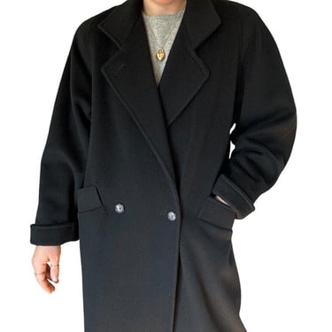 Vintage Larry Levine Black 100% Wool Dark Academia Minimalist Trench Coat sz 12 