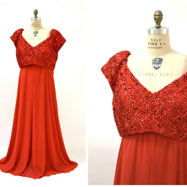 Vintage Red Sequin Dress Evening Gown Size 22 XL plus size// Vintage Red Dress Plus Size Party Pageant 80s Prom Dress XL by Alyce Designs 