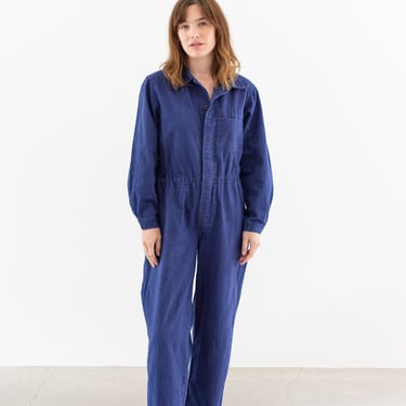 Vintage Navy Blue Jumpsuit | Herringbone Twill Cotton Coverall Mechanic Suit Boilersuit Onesie | S M | B2 