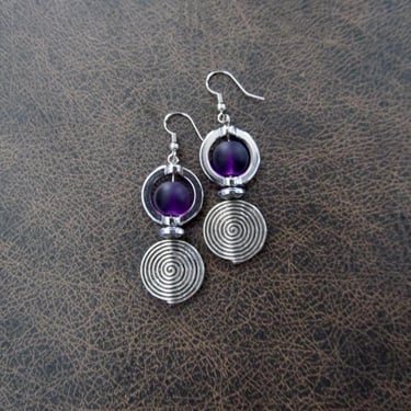 Silver and purple frosted glass earrings 2 