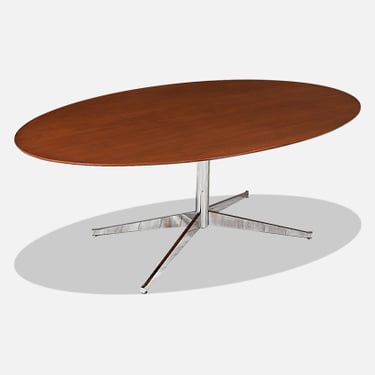 Florence Knoll Walnut & Chrome Oval Dining Table or Desk for Knoll Inc.