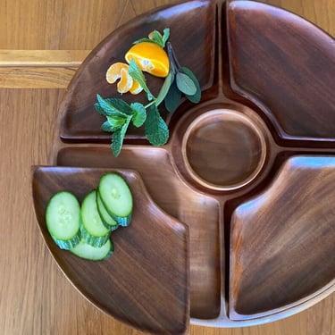 vintage mahogany lazy susan serving tray tropical decor serving dish 