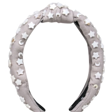 Lele Sadoughi - Taupe Canvas Top Knot Headband Embellished w/ Moons & Stars
