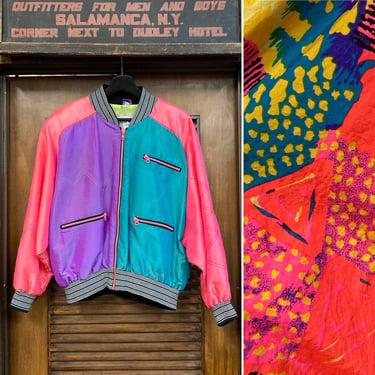 Vintage 1990’s Neon Hip Hop Surf Bomber Jacket, 90’s Style, 90’s Jacket, 90’s Bomber, 90’s Neon, Vintage Clothing 