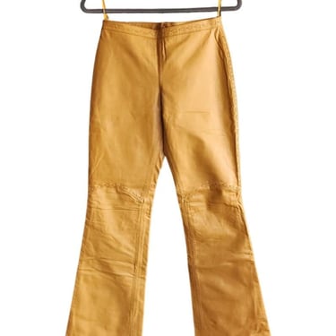 Y2K Yellow Leather Pants Low Rise by Jane Doe 