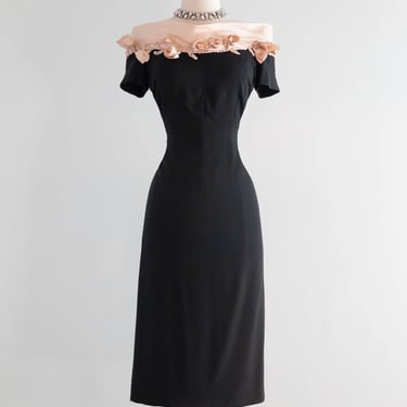 Fabulous 1950's Little Black Dress By Patullo Jo-Copeland with Pink Roses / M
