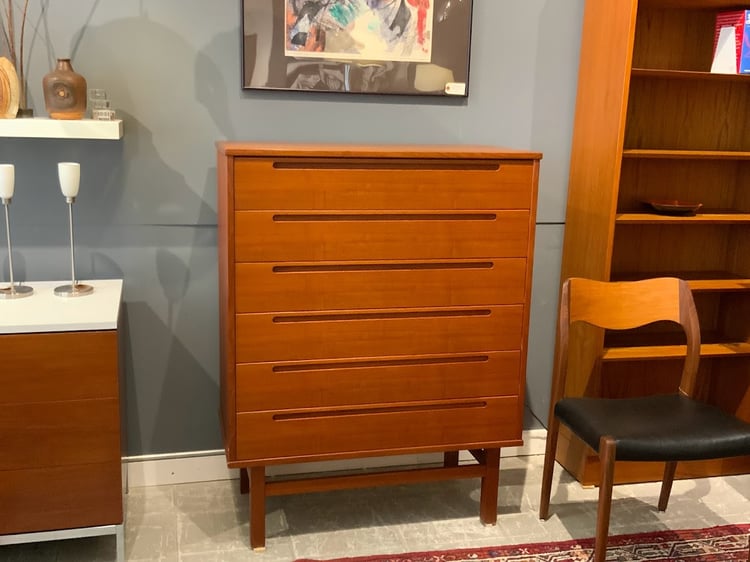 Six-drawer tall dresser in Teak, designed by Nils Jonsson and produced by HJN Mobler, Denmark, c. 1960's