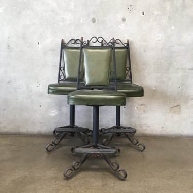 Set of Three Vintage Iron Barstools