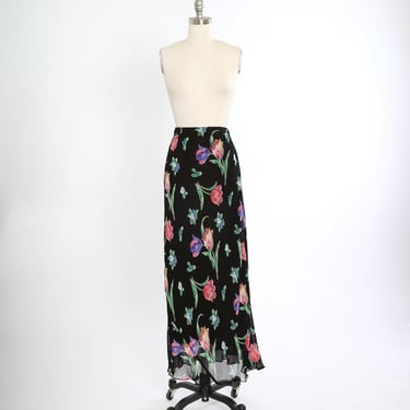 Vintage 90s dark floral tulip rayon maxi skirt 