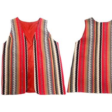 Vtg Vintage 1960s 60s Mod Gogo Hippie Hippy Woven Knit Poppy Red Long Open Vest 