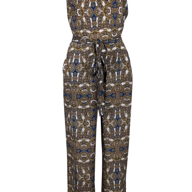 L'Agence - Gold, Blue, & White Paisley Print Silk Jumpsuit Sz 6