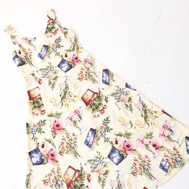 1990s Floral Rayon Maxi Dress 