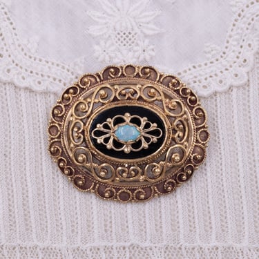 Victorian Revival Opal & Onyx Pin Pendant c1930