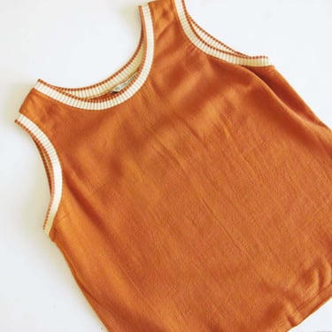 Vintage 90s Terracotta Minimalist Sleeveless Top - Earth Tone Orange Rust Scoop Neck Tank Linen Cotton 