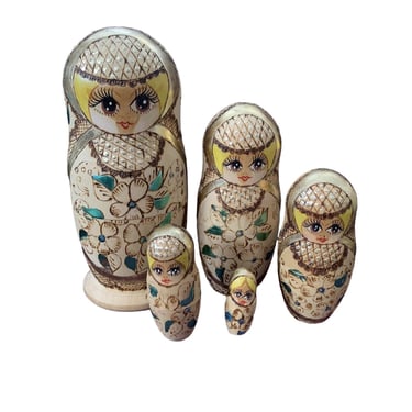 Russian Matryoshka Nesting Doll Cepzueb Nocag 5pc Hand Painted Dancer 