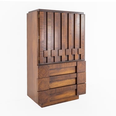 Paul Evans Style Lane Mid Century Walnut Brutalist Armoire - mcm 