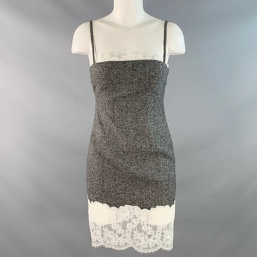 MARK GONG Size 0 Grey White Wool Blend Tweed Spaghetti Straps Lace Trim Dress
