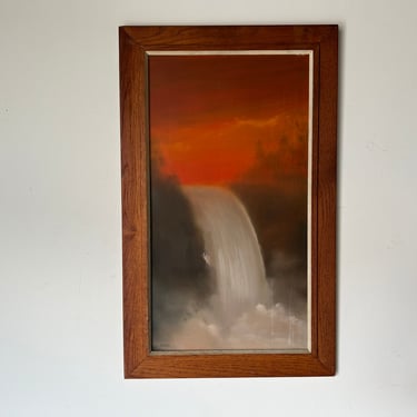70's Vintage Stevens Waterfall Landscape Oil Painting, Framed 